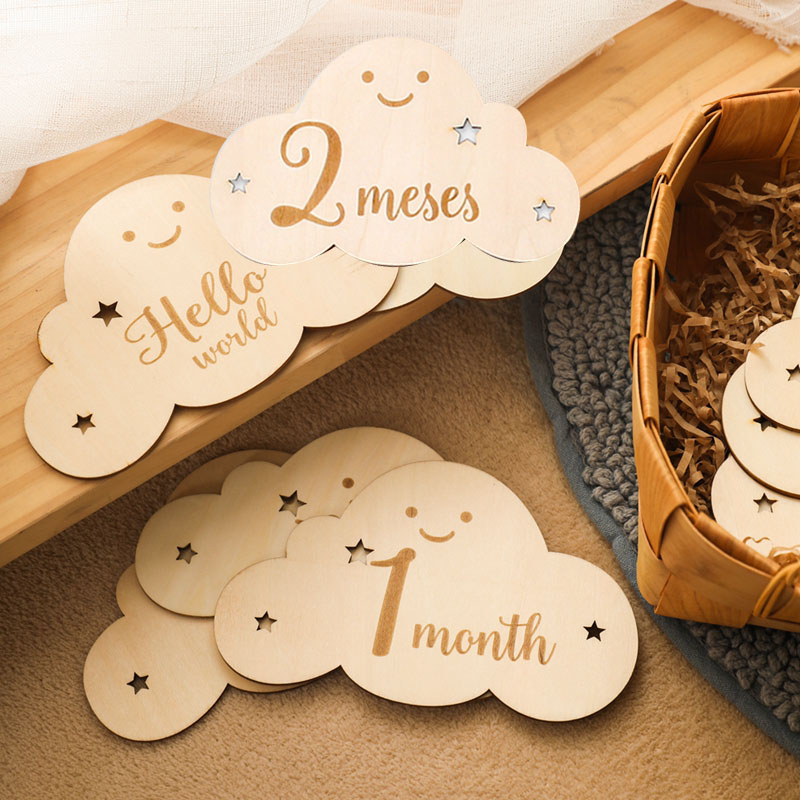 Photography Of Memories - English&Spanish Wooden Baby Milestone Number Month