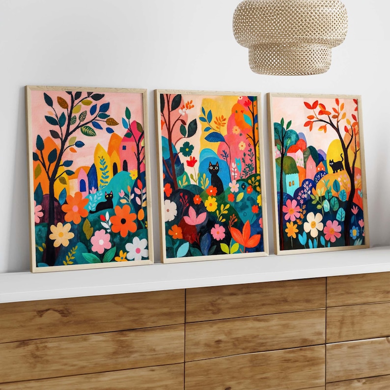 3pcs Modern Garden Black Cat W - Photography Design ulasan dan harga